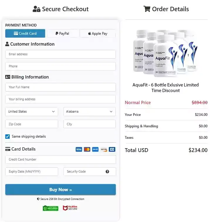AquaFit protected checkout process